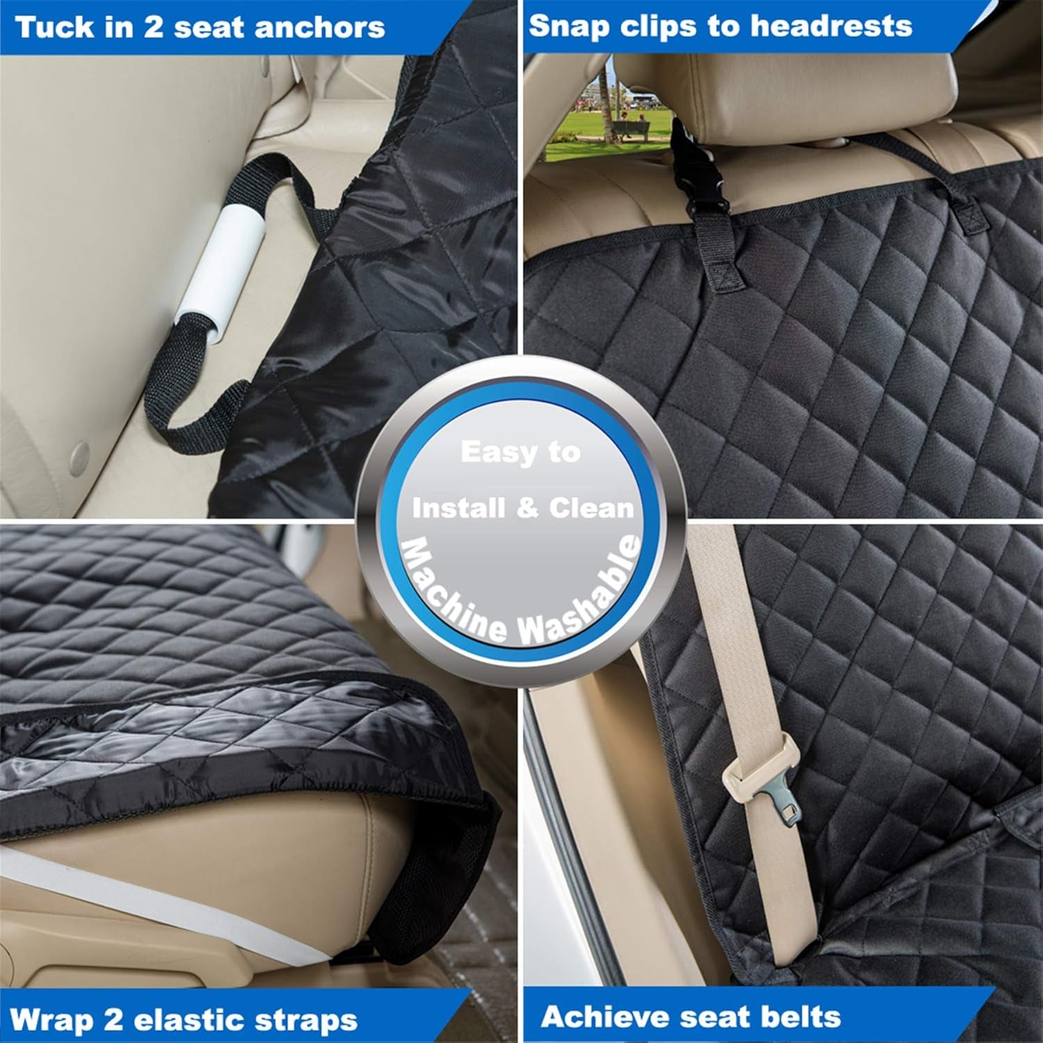 Heavy-Duty Waterproof Nonslip Pet Car Seat Cover Protector for Dogs - Universal Fit for Vehicles, Trucks, and SUVs (Black)
